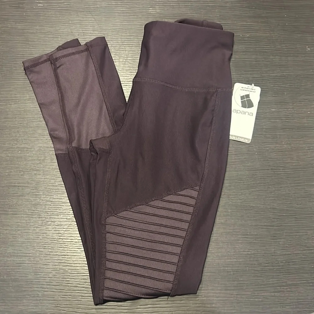 Apana Women’s Full Length Ribbed Knee Skinny Yoga‎ Leggings Purple XS NWT
